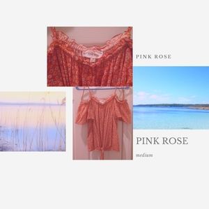 Pink rose off shoulders blouse, ties in front